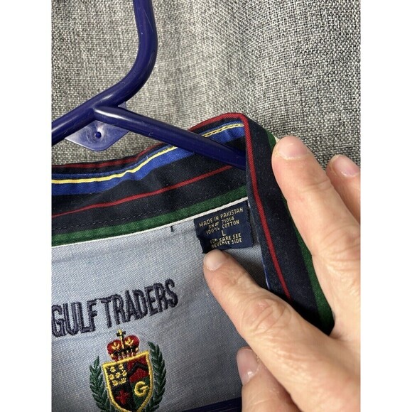 Vtg Gulf Traders Shirt Mens Large Striped Long Sleeve Button Up 90s Retro - Picture 4 of 7